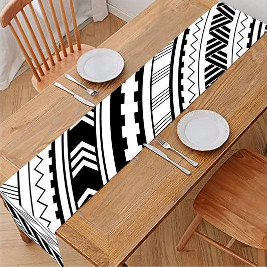 Black And White Maori Polynesian Print Table Runner