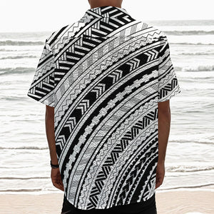 Black And White Maori Polynesian Print Textured Short Sleeve Shirt