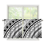 Black And White Maori Polynesian Print Tier Curtains