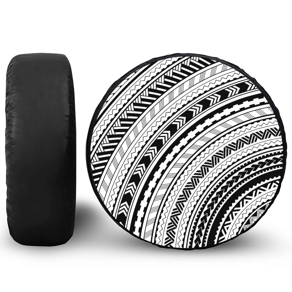 Black And White Maori Polynesian Print Tire Cover