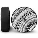 Black And White Maori Polynesian Print Tire Cover With Camera Hole