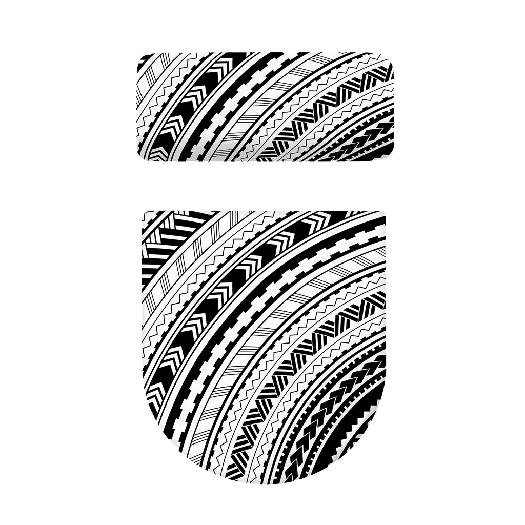 Black And White Maori Polynesian Print Toilet Lid And Tank Cover Set