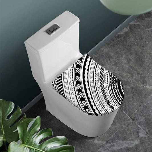 Black And White Maori Polynesian Print Toilet Lid Cover