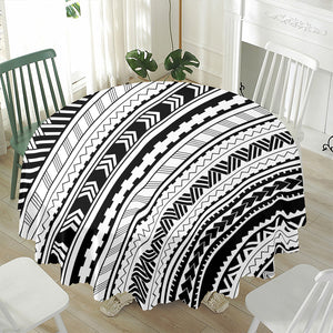 Black And White Maori Polynesian Print Waterproof Round Tablecloth