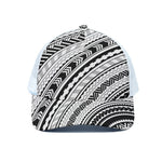Black And White Maori Polynesian Print White Mesh Trucker Cap