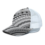 Black And White Maori Polynesian Print White Mesh Trucker Cap