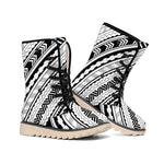 Black And White Maori Polynesian Print Winter Boots