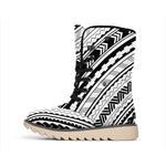 Black And White Maori Polynesian Print Winter Boots