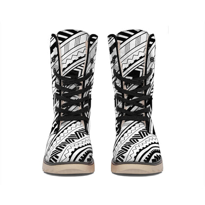 Black And White Maori Polynesian Print Winter Boots