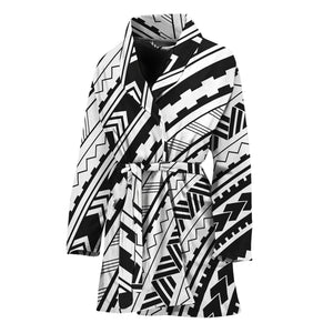 Black And White Maori Polynesian Print Women's Bathrobe