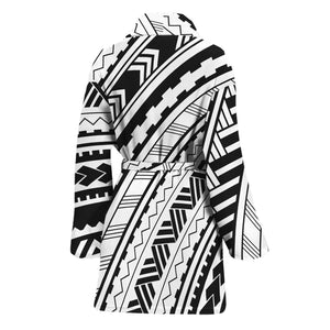 Black And White Maori Polynesian Print Women's Bathrobe