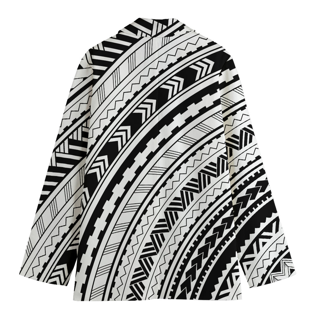 Black And White Maori Polynesian Print Women's Blazer