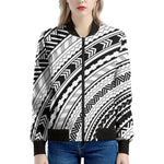 Black And White Maori Polynesian Print Women's Bomber Jacket