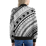 Black And White Maori Polynesian Print Women's Bomber Jacket