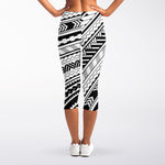 Black And White Maori Polynesian Print Women's Capri Leggings