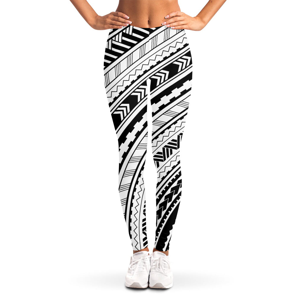 Black And White Maori Polynesian Print Women's Leggings