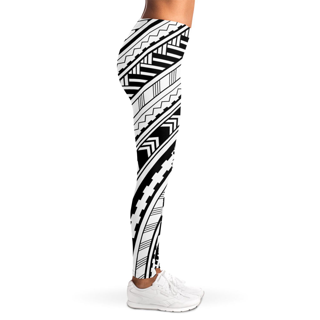 Black And White Maori Polynesian Print Women's Leggings