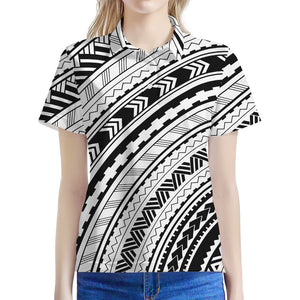 Black And White Maori Polynesian Print Women's Polo Shirt