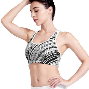 Black And White Maori Polynesian Print Women's Sports Bra