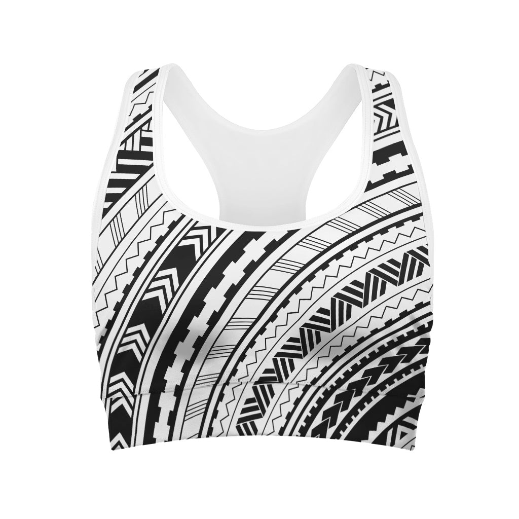 Black And White Maori Polynesian Print Women's Sports Bra