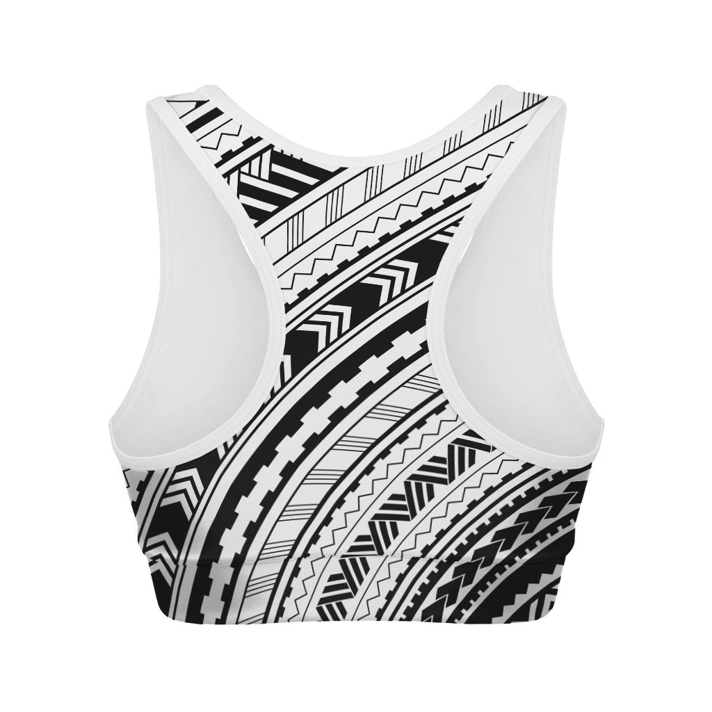 Black And White Maori Polynesian Print Women's Sports Bra