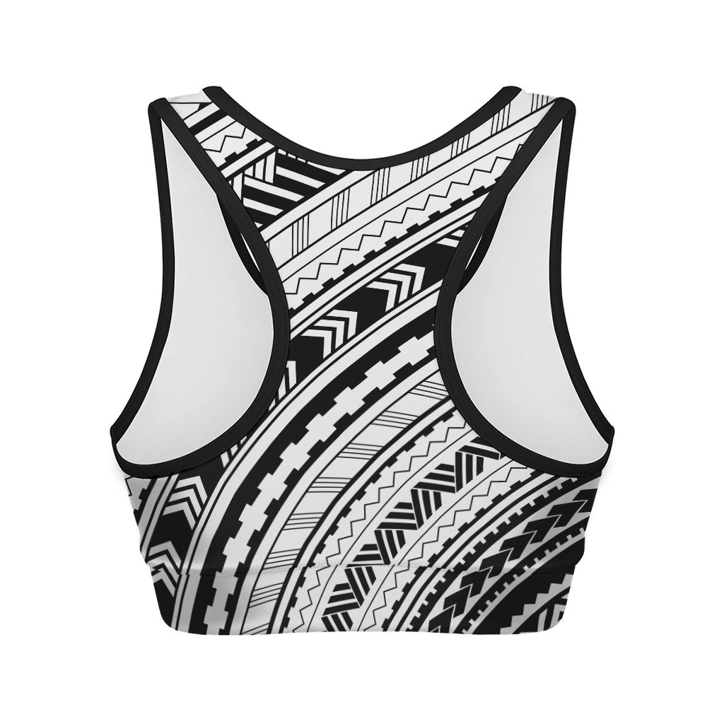 Black And White Maori Polynesian Print Women's Sports Bra