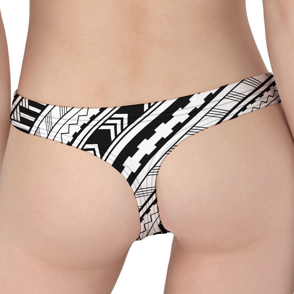 Black And White Maori Polynesian Print Women's Thong