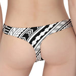 Black And White Maori Polynesian Print Women's Thong