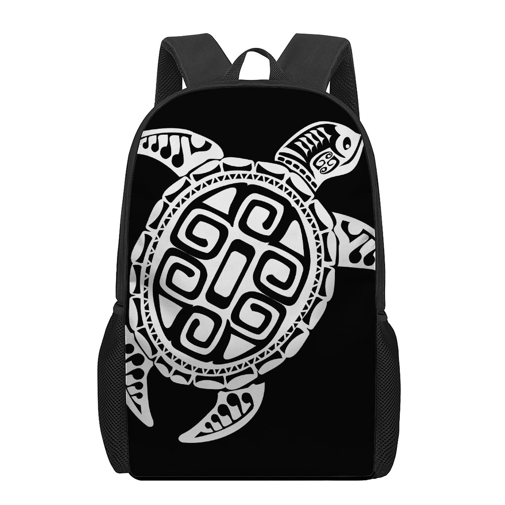 Black And White Maori Sea Turtle Print 17 Inch Backpack