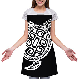 Black And White Maori Sea Turtle Print Adjustable Apron