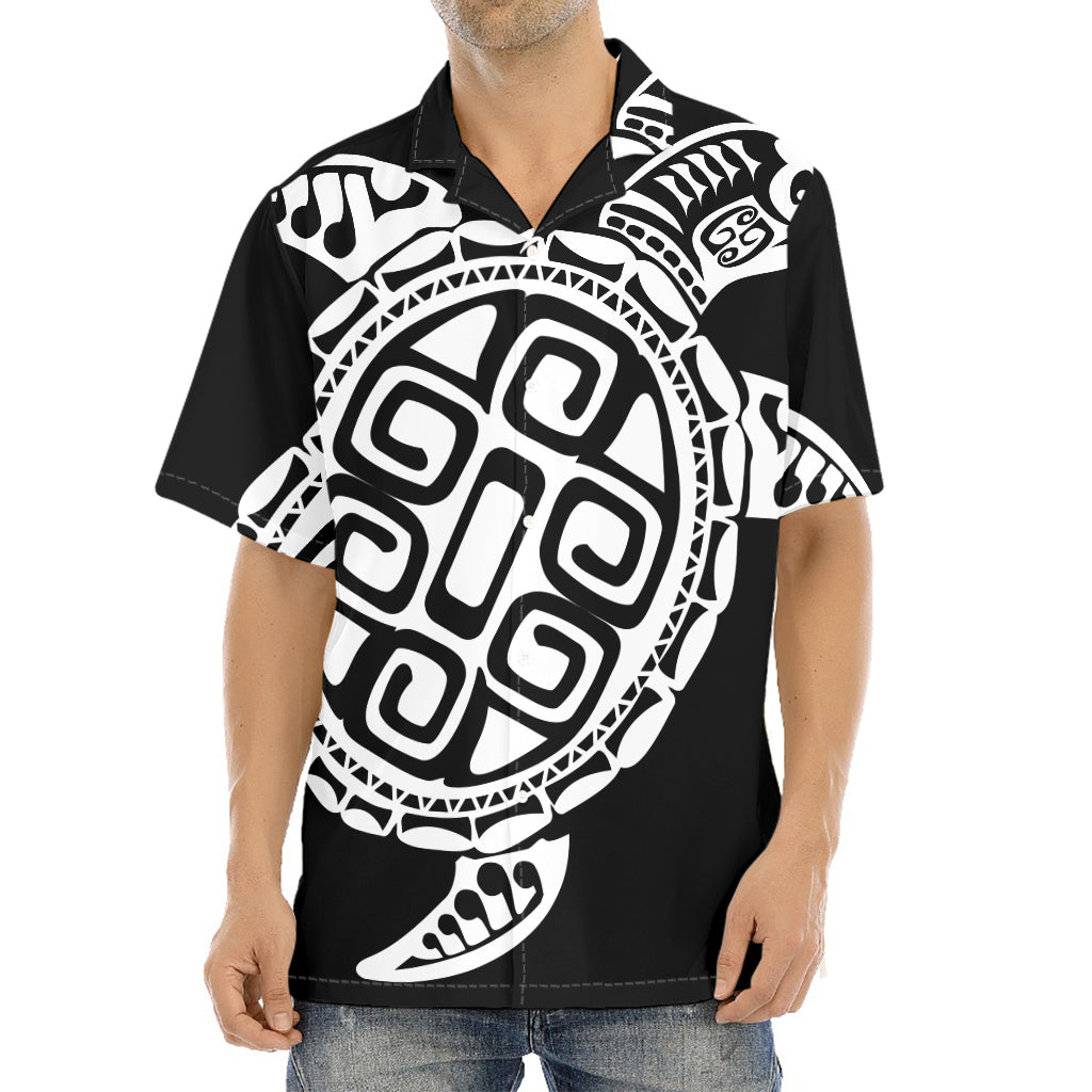 Black And White Maori Sea Turtle Print Aloha Shirt