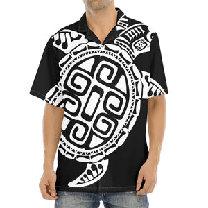 Black And White Maori Sea Turtle Print Aloha Shirt