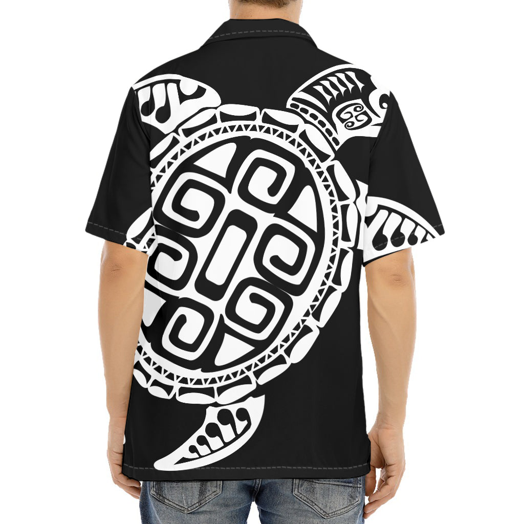 Black And White Maori Sea Turtle Print Aloha Shirt