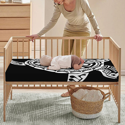 Black And White Maori Sea Turtle Print Baby Crib Sheet