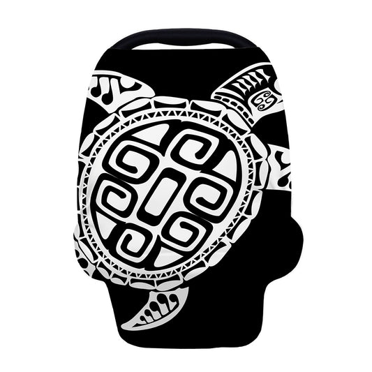 Black And White Maori Sea Turtle Print Baby Seat Cover