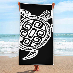 Black And White Maori Sea Turtle Print Beach Towel