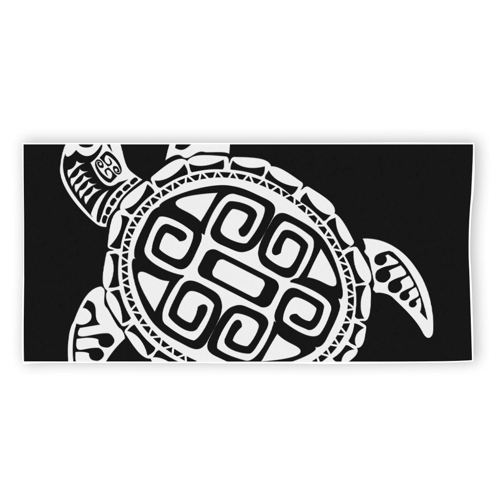 Black And White Maori Sea Turtle Print Beach Towel