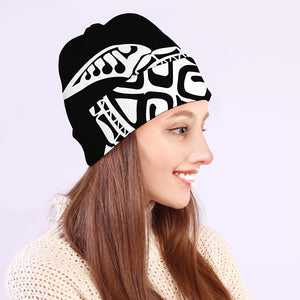 Black And White Maori Sea Turtle Print Beanie