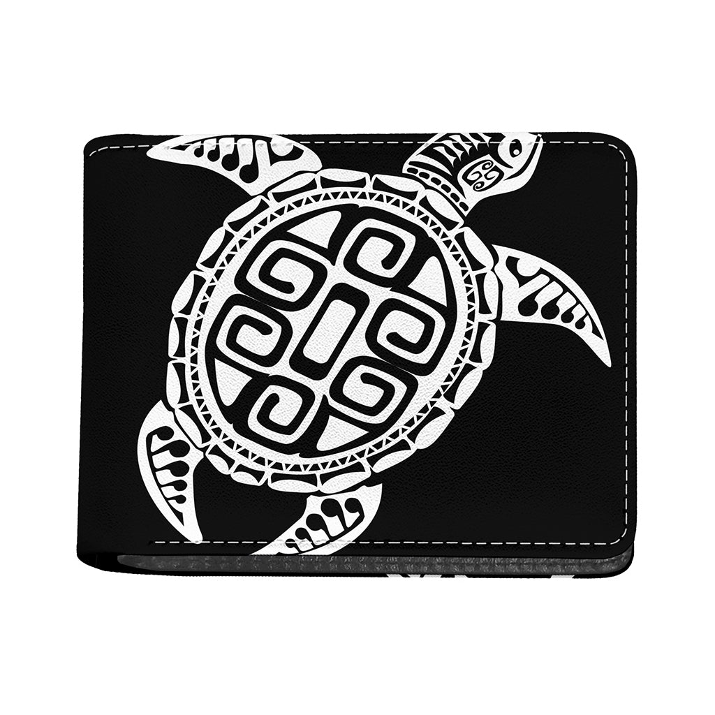 Black And White Maori Sea Turtle Print Bifold Wallet