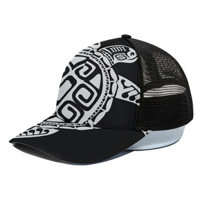 Black And White Maori Sea Turtle Print Black Mesh Trucker Cap