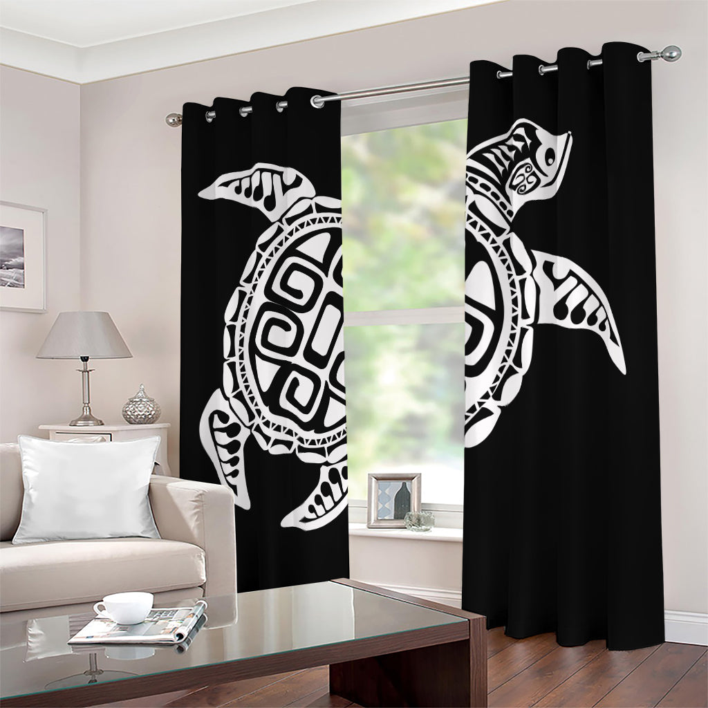 Black And White Maori Sea Turtle Print Blackout Grommet Curtains