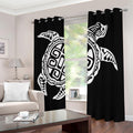 Black And White Maori Sea Turtle Print Dimout Grommet Curtains