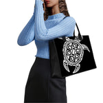 Black And White Maori Sea Turtle Print Canvas Tote Bag