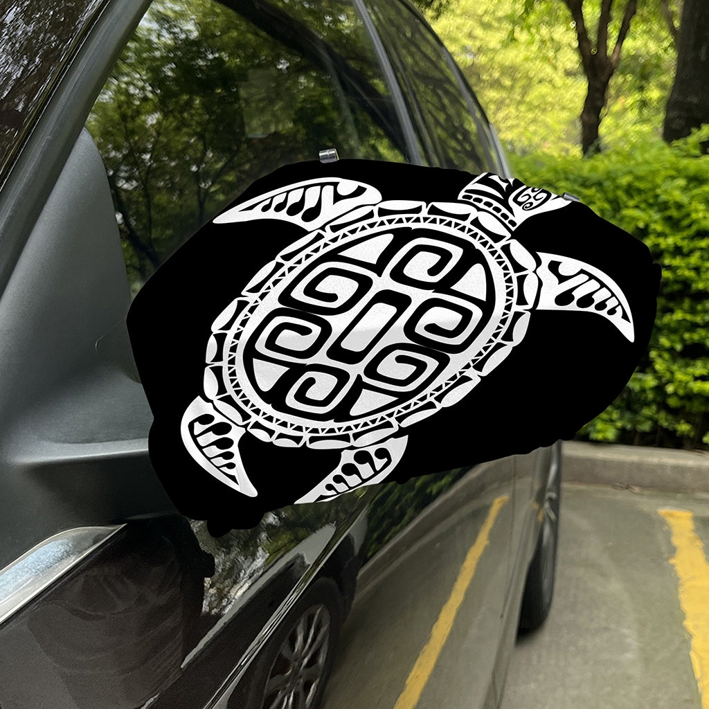 Black And White Maori Sea Turtle Print Car Side Mirror Covers