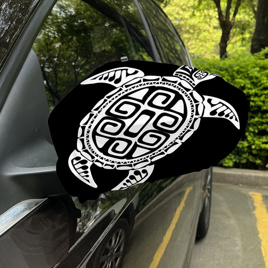 Black And White Maori Sea Turtle Print Car Side Mirror Covers