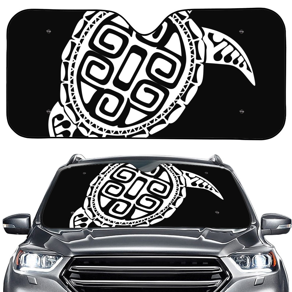 Black And White Maori Sea Turtle Print Car Windshield Sun Shade