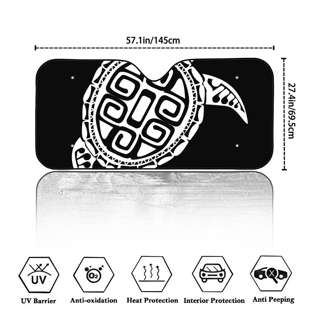 Black And White Maori Sea Turtle Print Car Windshield Sun Shade