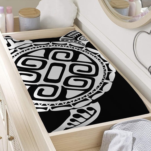 Black And White Maori Sea Turtle Print Changing Pad Cover