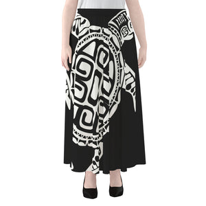 Black And White Maori Sea Turtle Print Chiffon Maxi Skirt