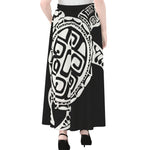 Black And White Maori Sea Turtle Print Chiffon Maxi Skirt